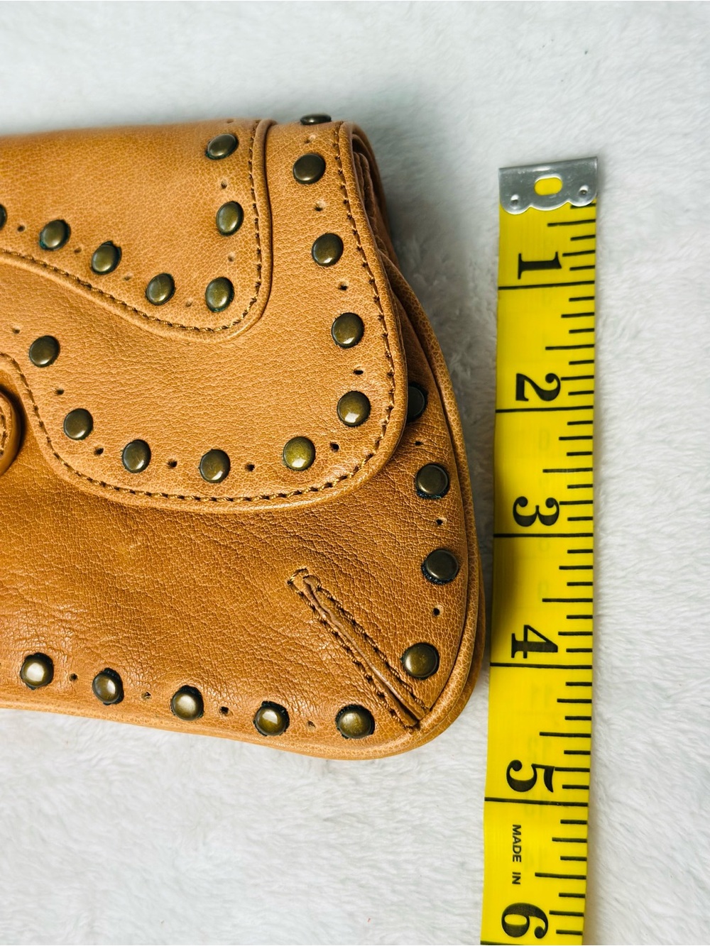 Kooba Studded Tan Leather Clutch Magnetic Flap Closure - Picture 4 of 7
